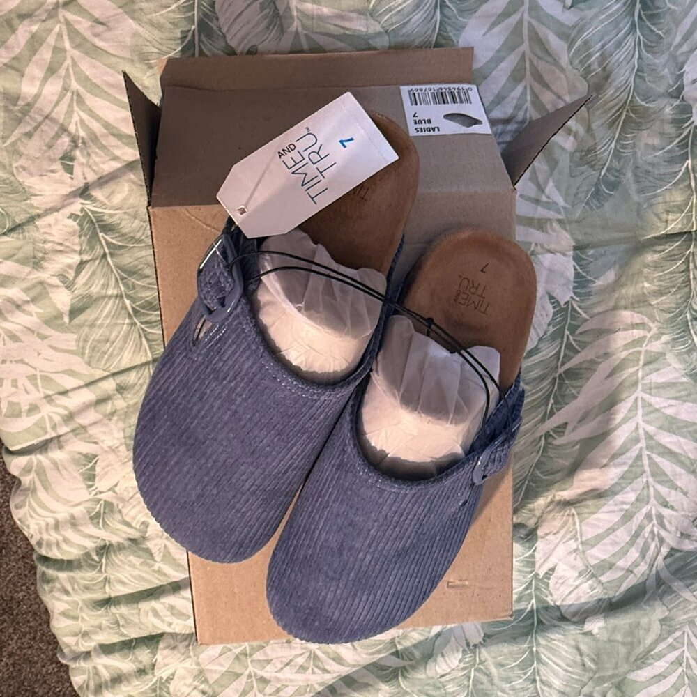 Time And Tru Blue Corduroy Slip-On Clogs - NWT